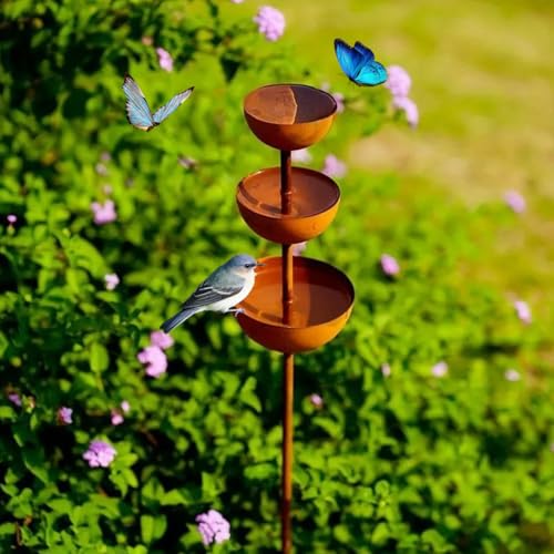 WRQIOO Regenfänger Gartenstecker Rost, Insektentränke Garten...
