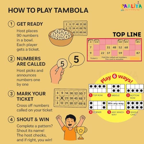 Image of Housie Game Set for Family Entertainment - 48 Reusable Plastic-Coated Cards, 1-90 Number Board, 90 Number Tiles, No Pens or Pins Required - Classic Tambola Board Game for Kids & Adults