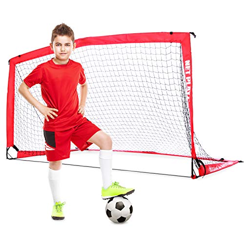 NetPlayz Soccer Goals - Portable Football Goals, Pop-up Net for Kids and Teens - Backyard Training & Team Games 6' x 3', red (NOS036402020)