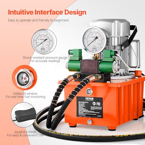 Image of VEVOR 10000 PSI Hydraulic Electric Pump, Double Acting, 750W Full Copper Power Engine & 8L Hydraulic Power Pack Cylinder
