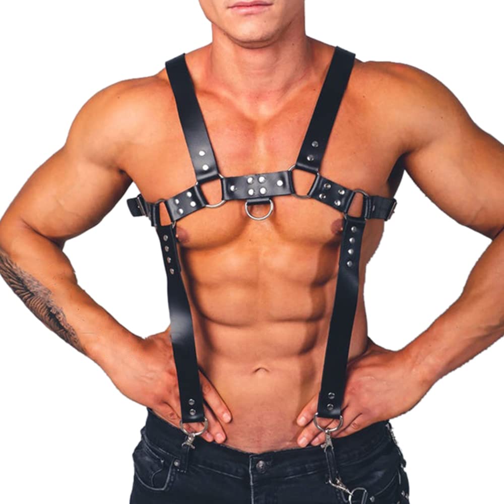 Mumbobyswim Men Body Chest Belt for Men Adjustable Leather Belts with Buckles Rave Costume Sexy Punk Chest Belt One Size