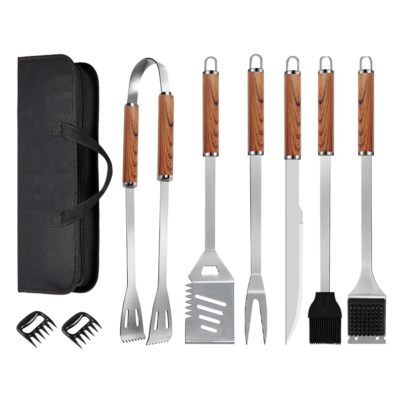 KALAHOL 9-in-1 BBQ Tools Set Extra Thick Stainless Steel Grill Tool Set with Storage Bag Premium Complete BBQ Utensils Set for Outdoor Camping Heavy Duty BBQ Accessories Kit for Men and Women Gift