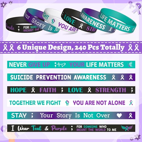 WATINC Suicide Awareness Silicone Bracelets Set, Suicide Prevention Awareness Pieces Ribbons Stretch Wristbands for Teen2