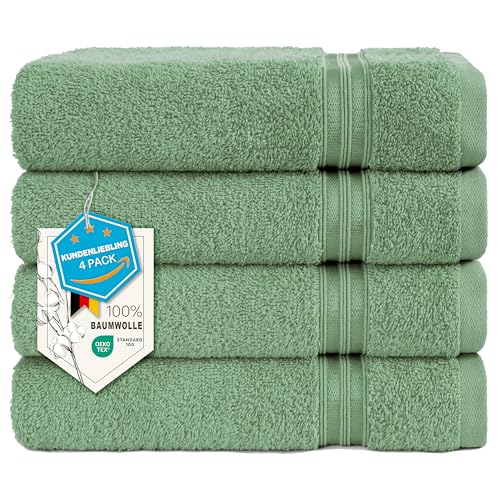 Hammetex 4er Badetuch Set, 100% Baumwolle Premium Qualität Groß 50x100cm Duschtuch, Weich Saugstark Schnell Trocknendes, Salbeigrün