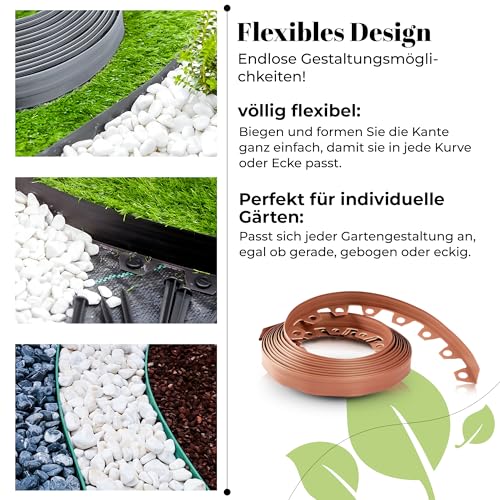 GARDENIX Flexible Rasenkante Kunststoff - Wetterbeständige Rasenabgrenzung Beeteinfassung Rund - Blumenbeet Umrandung - Schwarz, 10 m, 20 Erdanker, 6 cm Höhe für Gärten und Mähroboter