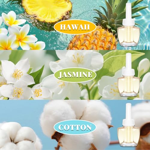 Image of Plug Ins Air Freshener Refills for Home, Summer Scented Refill, 12 Count | Jasmine, Hawaiian, Cotton Scent, Compatible with Air Wick & Glade, 7.92 Fl Oz for Home, Bathrooms, Office, Kitchen