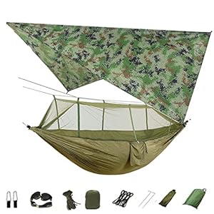 CGHETC Camping Hangmat Met, Voor Camping Hiking Achtertuin Reisnet Tent Tent Tarp & Tree Straps Draagbare Nylon Hangmat…