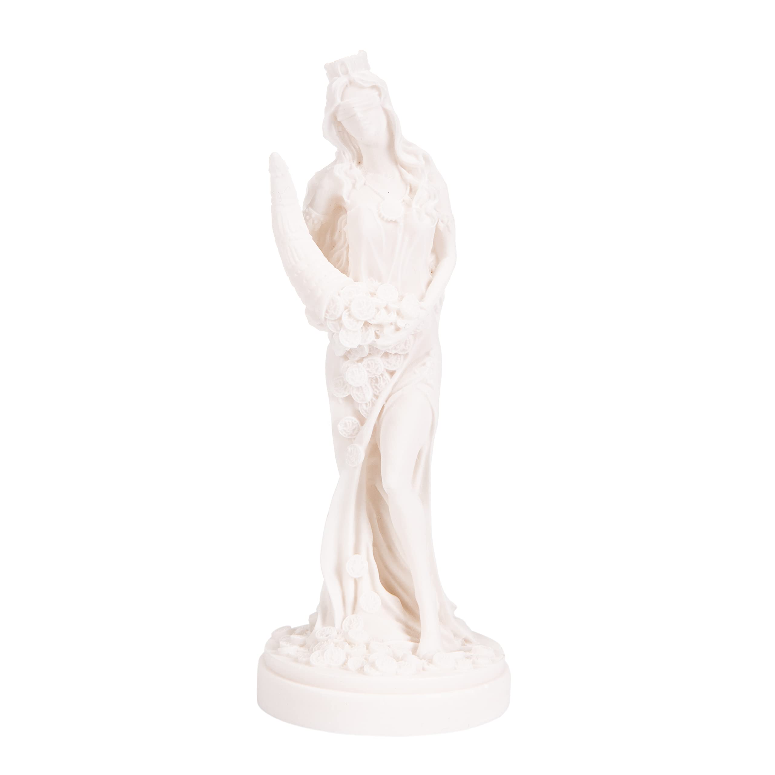 BeautifulGreekStatues Goddess of Wealth Tyche Lady Luck Fortuna Statue Alabaster Sculpture 5.9 Inches