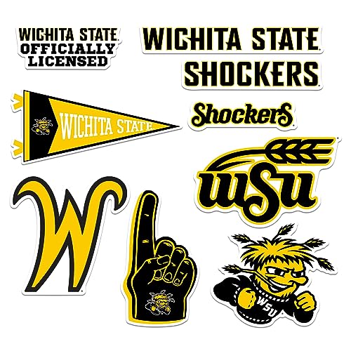 Image of Wichita State University 8ct Vinyl Large Deluxe Stickers Variety Pack - Laptop, Water Bottle, Scrapbooking, Tablet, Skateboard, Indoor /Outdoor - Set of 8