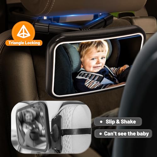 Ondcat Baby Car Mirror With Light, Car Mirror For Baby Rear Facing With Remote Control, Car Seat Mirror For Baby Rear Facing Hook Clip Design Crystal Clear View Shatterproof Rechargeable 3000Mah thumb #3