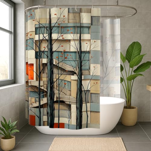 Rideau de douche extra large 274x183 cm orange avec crochets inclus - 4