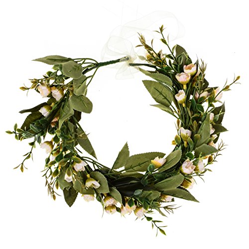 DDazzling Flower Girl Crown Bridal Flower Crown Pregnant Woman Photo Prop (Green and Ivory) - Thumbnail 2
