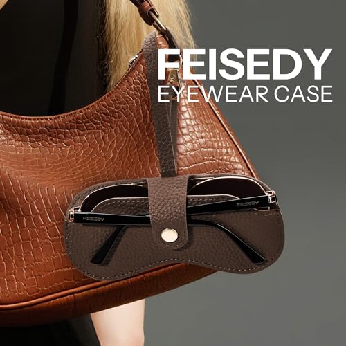 Image of FEISEDY Sunglass Case, 2Pcs Soft Leather Eyeglass Cases for Women | Slim Portable Glasses Holder, with Button-Closure Wrist Strap for Travel & Outdoor B0308