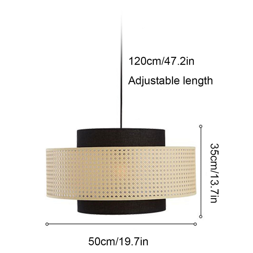 Lampadario A Sospensione Unico In Tessuto Nero, Stile Wabi-sabi | Raccordo in rattan a forma di cilindro Eleganti lampadari a sospensione per interni per sala da pranzo, ingresso