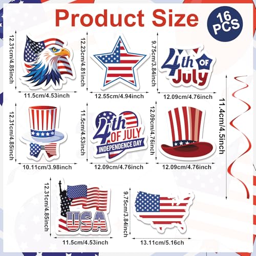 Image of 16pcs 4th of July Hanging Swirls Decorations Fourth of July Swirls Ceiling Streamers Decor American Flag Stars Hanging Swirls for Indepence Day Themed Patriotic Party Deocr Supplies