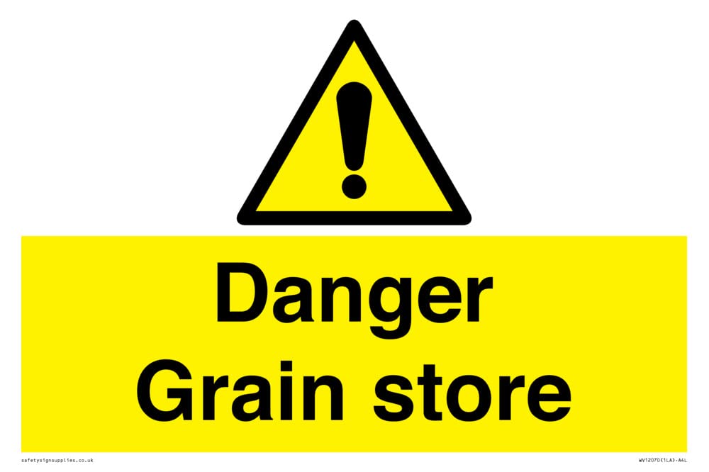Danger Grain store Sign - 300x200mm - A4L, Yellow/White