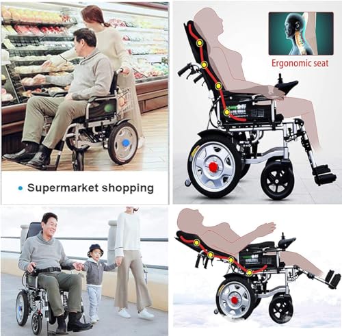 Silla de ruedas eléctrica plegable con reposacabezas, silla de ruedas eléctrica portátil con respaldo reclinable y motor dual para movilidad de personas con discapacidad y ancianos