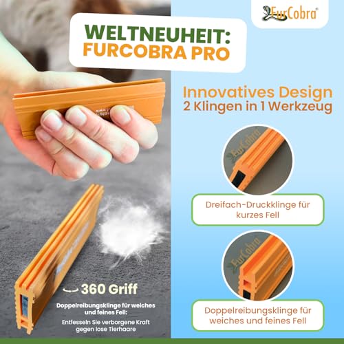FURCOBRA Pro Tierhaarentferner Auto 4.33'' - Leichtes, kompaktes Werkzeug zur Katzen und Hundehaare Entfernen, Schaber für Bett, Couch, Teppich, Oberflächen im Haushalt - Tragbarer Pet Hair Remover