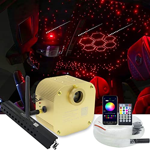Image of AZIMOM Bluetooth /App Control 16W Twinkle Fiber Optic Light Star Ceiling Lighting Kits with Shooting Star Effect Meteor Remote Music Mode RGBW 550pcs Fiber Strands for Home Car Interior Decoration