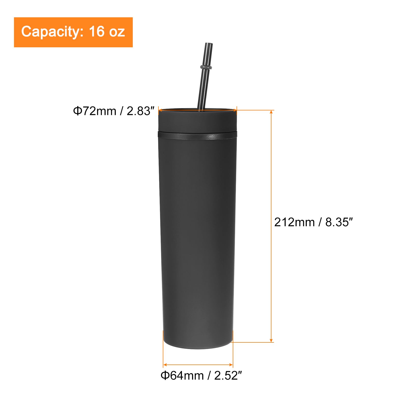Uxcell Skinny Tumbler with Lids and Straws, 16Oz Matte Black Skinny Tumbler Bulk, Reusable Pastel Acrylic Tumbler - Image 2