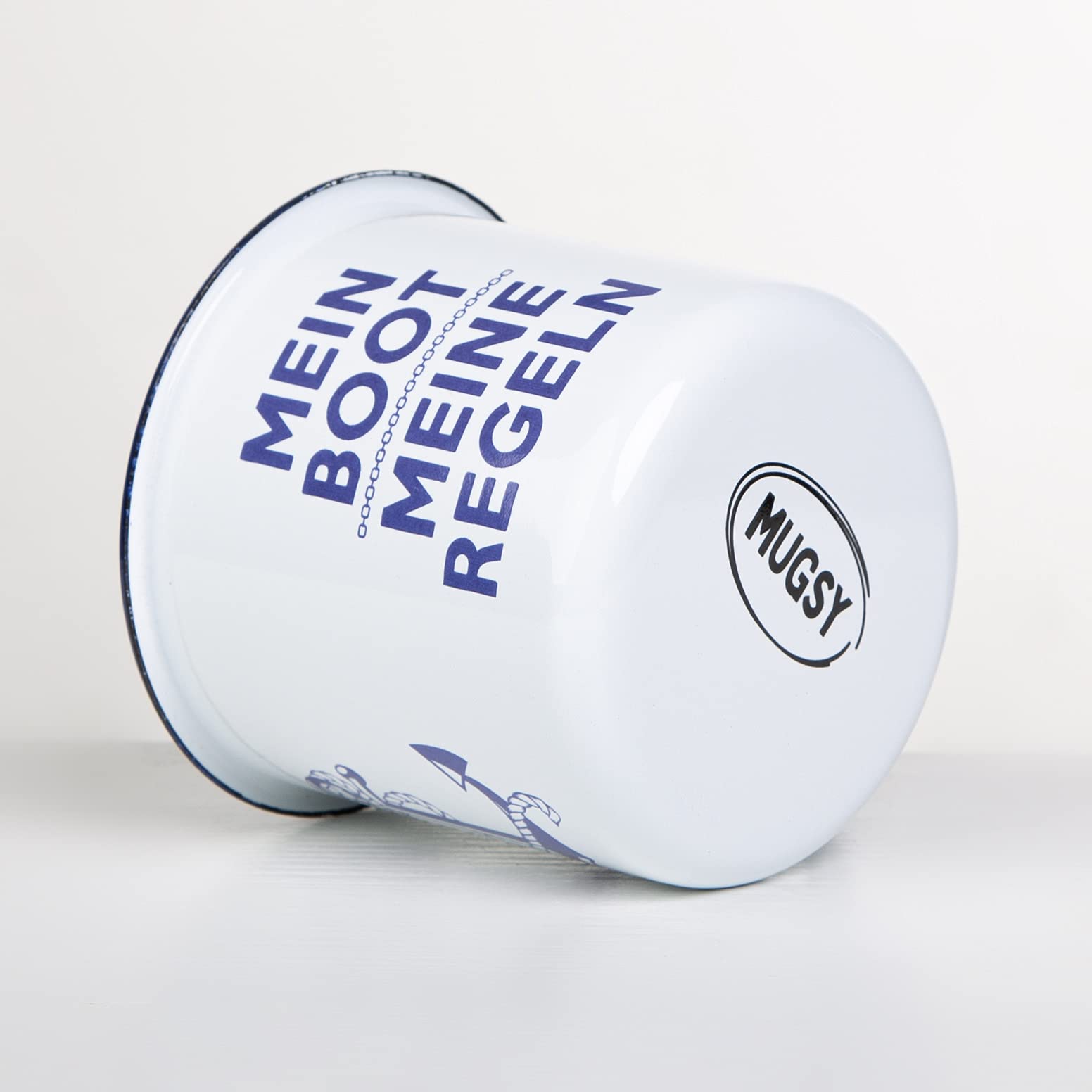 MUGSY I Emaille mok The Mountains are calling, 330 ml campingmok met spreuk, campingbeker, gekleurd