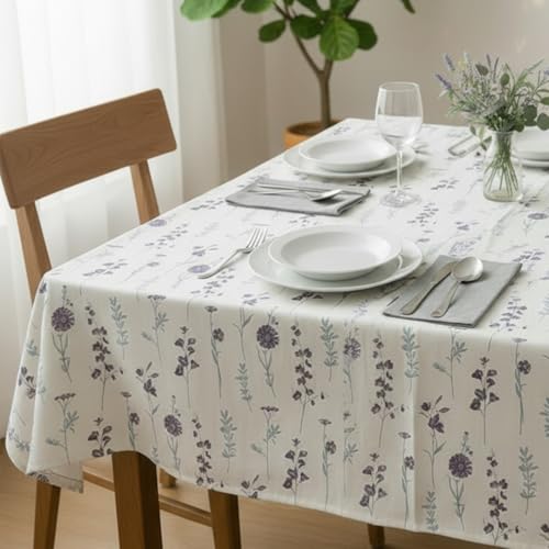 Image of HOMEMONDE 100% Cotton Premium Dining Table Cover 45 x 45 Inches Floral Printed Table Cloth for 4 Seater, Square Centre Table Cover (114 X 114 cm, Blue & Purple)
