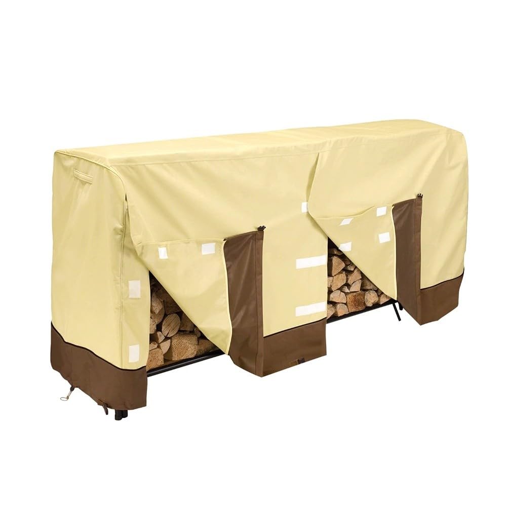 Cubierta para estante de leña de 8 pies para uso en exteriores, 96 x 24 x 42 pulgadas, resistente al agua, Oxford 600D con acceso con cremallera y parte de calentadores radiantes de ajuste
