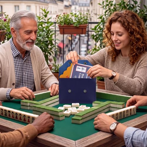 Porta Cartas Mahjong de Cuero Vegano Azul 20.5x14.8cm miniatura 4