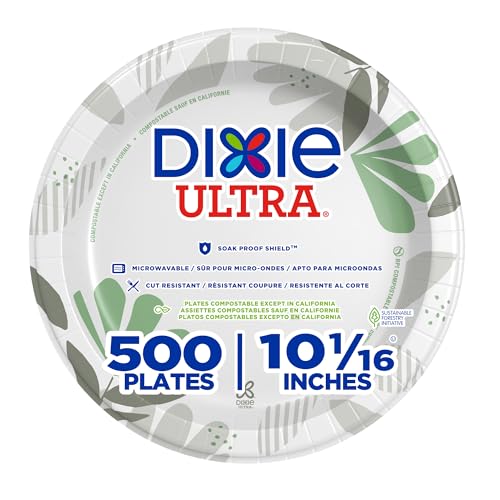 Dixie Ultra 10 Inch Heavy-Weight Paper Plates By GP PRO, Pathways Botanical Design, 500 Count (125 Disposable Plates Per Pack, 4 Packs Per Case), SXP10PATH