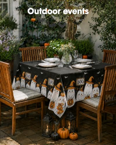 Image of Pureegg Polyester Halloween Tablecloth 60 inch x 84 inch 1 Pack Black Ghost