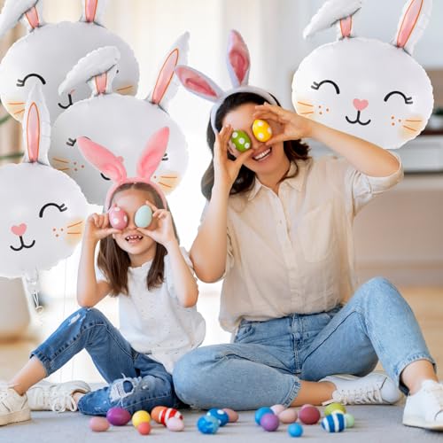 Image of 6 Pcs Easter Rabbit Balloons, Giant Bunny Balloon Foil Balloons, White Rabbit Head Balloon for Birthday Party Baby Shower Easter Themed Party Decorations (Pack of 2)