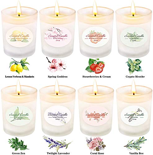 TOFU Candele profumate, Candele Set Regalo 8 Cera di soia Naturale, 8 * 2.5 Oz Candele di Vetro Portatili Regalo da Donna con Oli Essenziali fortemente profumati per alleviare Lo Stress, Aromaterapia