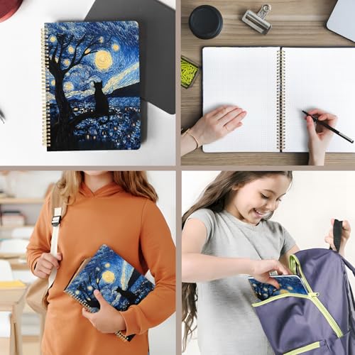 Image of Cute Spiral Notebook 8.5 x 11 Graph Paper Journal A4, Cat Galaxy | 70 page, Note Book with Pocket, Large, Big, Hard Cover, Aesthetic, Pretty Design, for Women, Girls, Kawaii