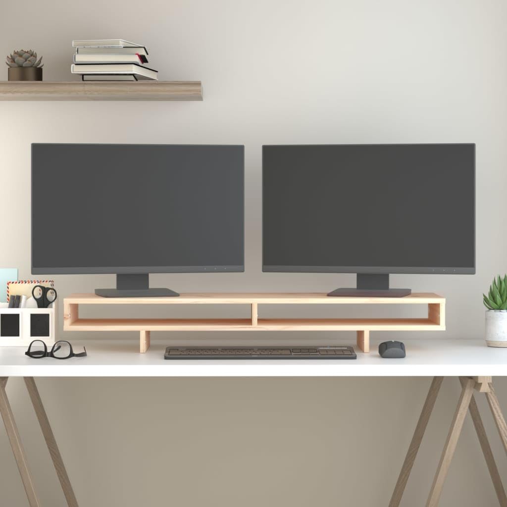 Supporto per monitor in legno di pino massiccio, 100 x 27 x 14 cm, telaio in legno con vano portaoggetti, per monitor, tavolo per laptop, scrivania in piedi per ufficio, home office