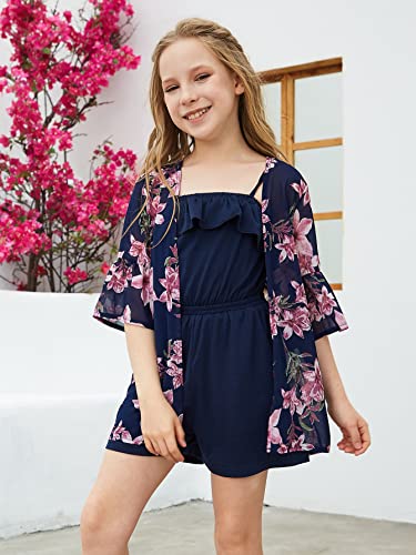GORLYA Girl's Floral Print Chiffon Beach Cardigan Cover ups Kids Casual Kimono Capes Swimsuit Wraps3