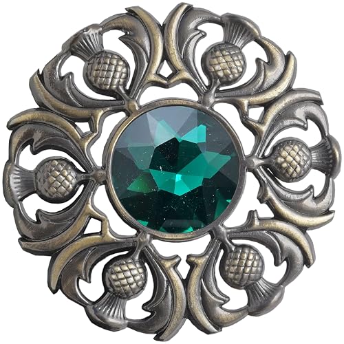 Image of Luxurious Scottish Kilt Fly Plaid Brooch - Premium Thistle Design Adorned with Sparkling Stones, Handcrafted Tartan Sash Pin, Luxurious Accessory for Women's Highland Dress