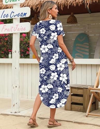 Image of Zeagoo Womens Maxi Summer Dress with Pockets Casual Short Sleeve Sundress Trendy 2026 Curve Hem Long Dress