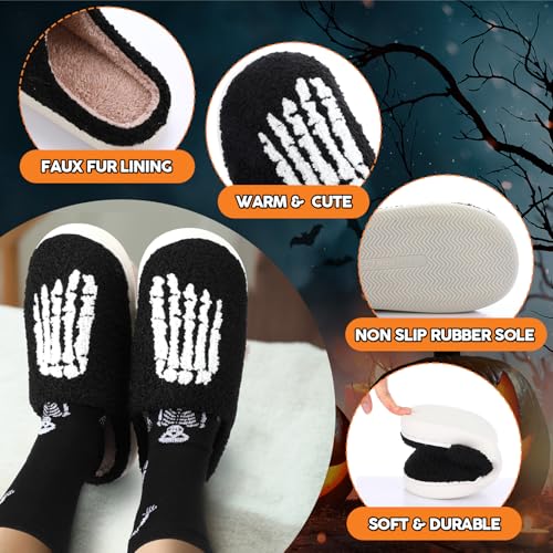 Geyoga Halloween Slippers and Socks for Womens Mens Plush Warm Non-slip Slippers Pumpkin Skeleton Ghost Socks3