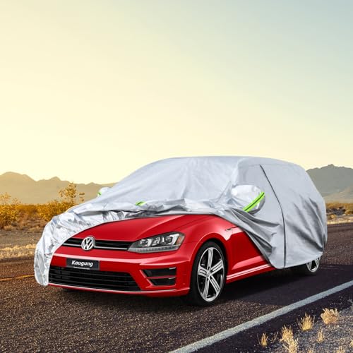 Image of Kaugung 6 Layers Hatchback Car Cover Custom Fit Volkswagen Golf from 2003 to 2025, Waterproof Car Cover All Weather for Automobiles Outdoor Indoor with Zipper Door, Sun Rain Dust Snow Protection.