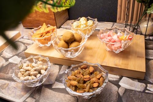 Image of WRINGO Glass Bowl for Kitchen Prep, Dessert, Dips, and Candy Dishes, Cake, Snack Bowl Set of 6 Or Nut Bowl, and Microwave Safe Clear Glass Bowls for Mixing, Storing Size 4.5 Inch