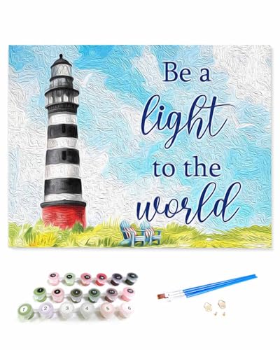 VamJump 数字油絵 手塗り 灯台 海 水彩スタイル アート 夏 DIY絵 初心者 時間をつぶす 壁飾り アートクラフト 絵画手芸キッ 絵の具をつける 塗りつぶし掛け 40x40cm