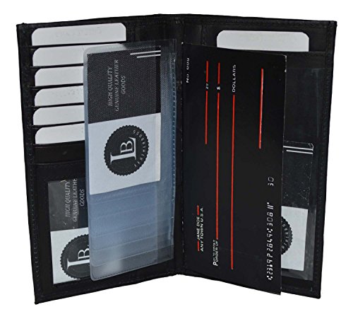 Leatherboss Genuine Leather Checkbook cash credit card holder 3 in 1 wallet for men women, Black3