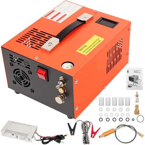 PCP Air Compressor 4500PSI Portable PCP Compressor 12V DC/110V AC PCP Airgun Compressor Manual-Stop w/External Power Adapter Built-in Fan Suitable for Paintball PCP Rifle Pistol Scuba Bottle