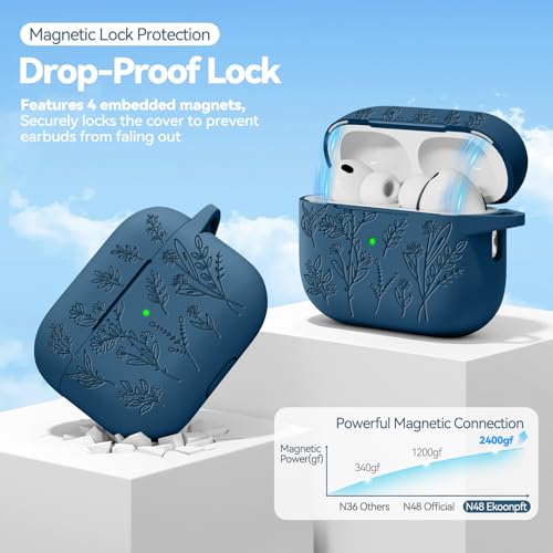 Image of for Airpods Pro 3 Case with Magnetic Lid, Flower Engraved Cases for Apple AirPods Pro 3rd Generation 2025, Soft Silicone Cover for Women Girly with Cleaner & Keychain, Shockproof
