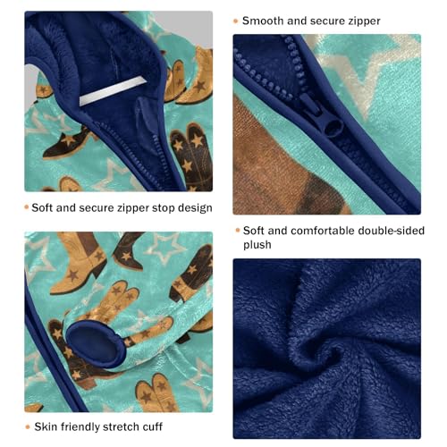 Cowboy Boots and Stars Pattern Toddler Fleece Jacket Girl Boys Hooded Fleece Jacket Coat Warm Outwear Zip-up 3-10T3