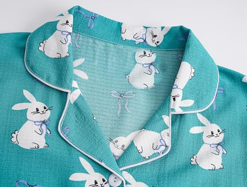 Image of Hupohoi Big Girls Button Down Pajama Set 3pcs Short Sleeve Long Pants with Shorts Crepe Wrinkled Fabric Sleepwear Nighty