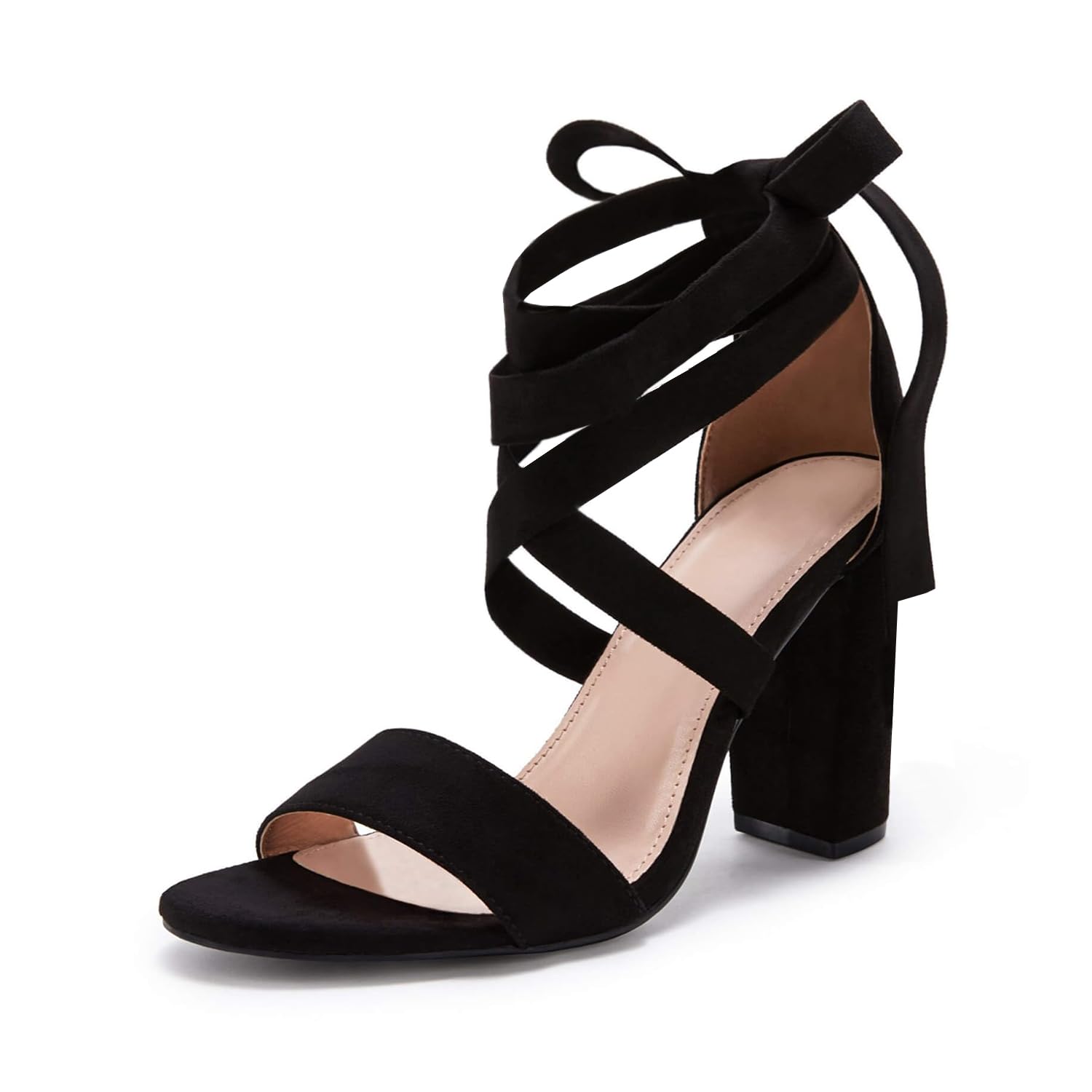 Huiyuzhi Womens Strappy Heels Lace up High Heeled Sandals Chunky Block Ankle Tie Pumps Dress Party Shoes