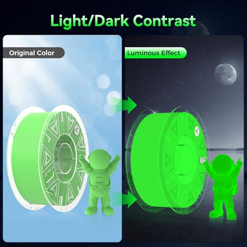 Image of Creality 3D Luminous PLA Printer Filament, 1.75mm Glow in The Dark Shiny Firefly Green PLA Filament for 3D Printing, Best with UV Lamps, 1kg Spool (2.2lbs), Green