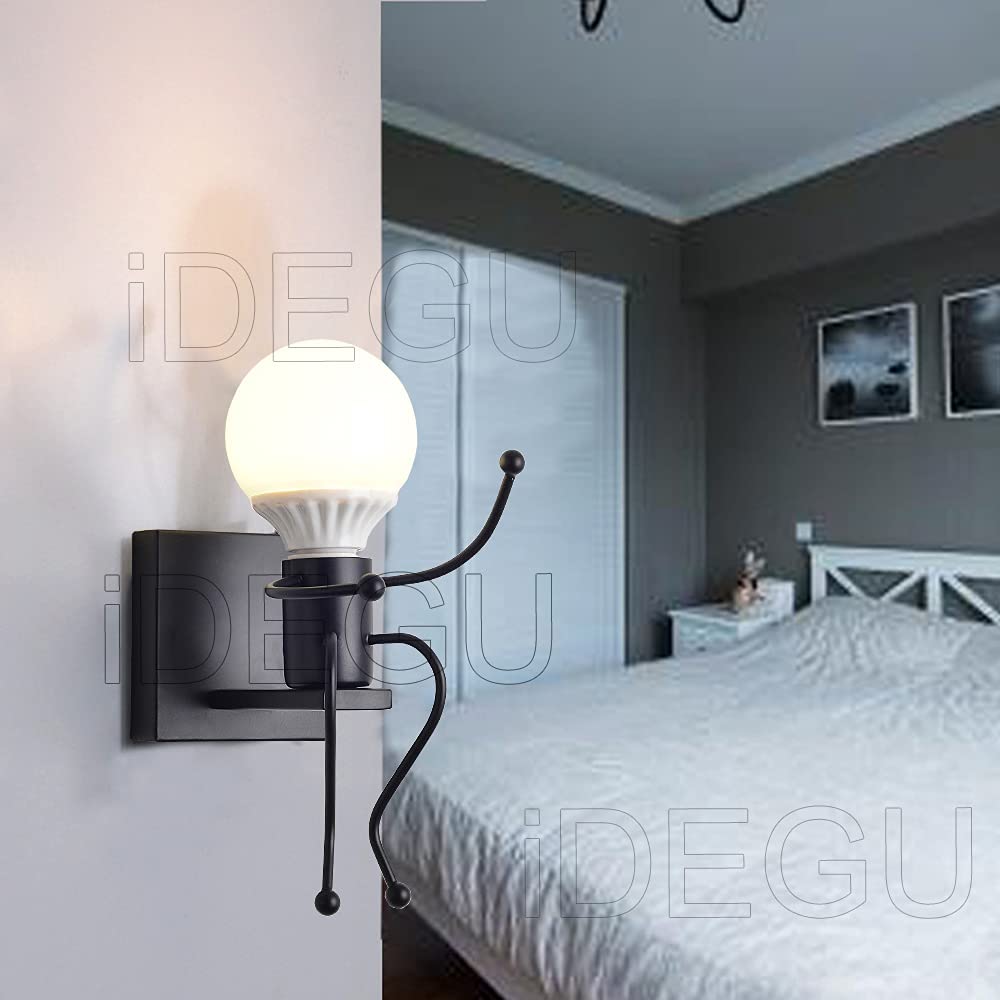iDEGU 2 Pack Applique Murale Moderne Lampe Murale Style Humanoïde Créatif LED Luminaire Décoration Applique Intérieure pour Chambre d'enfants Salon Couloir (Noir)