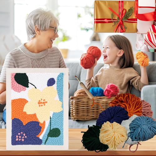 Image of Gylreus Embroidery Punch Needle kit Frame,DIY Embroidery Starter Kits for Beginners and Adults, Embroidery Punch Stitch Kit with Patterns, Tools, Yarns, Frame, Instruction (Pattern A)